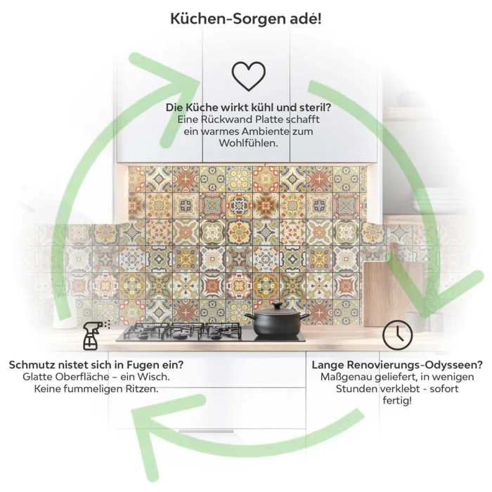 Küchenrückwand Platte Fliesenmuster in warmen Naturfarben Produktdetailbild 1: Küchen-Sorgen ade!