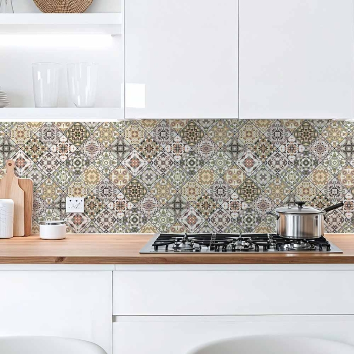 Küchenrückwand Platte | Erdiges Olivgrün & Zartes Salbeigrün Patchwork