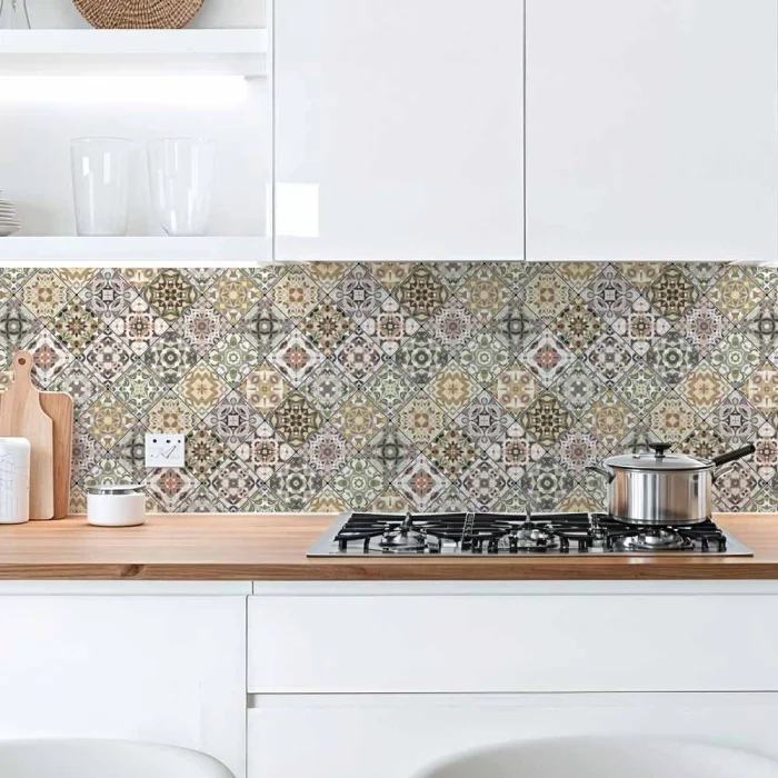 Küchenrückwand Platte Erdiges Olivgrün & Zartes Salbeigrün Patchwork Hauptbild 1