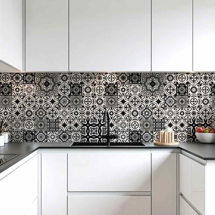 Küchenrückwand Platte | Vintage Azulejo Black & White