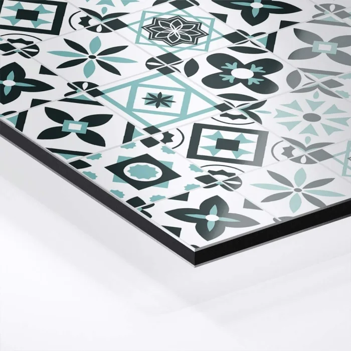 Küchenrückwand Platte Türkis Schwarz Patchwork Kachel Look Hover-Bild