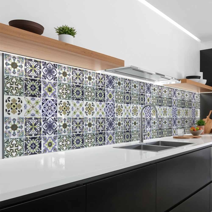 Küchenrückwand Platte Lavendel‑Olive Mosaik im Azulejo‑Stil Artikelbild 1