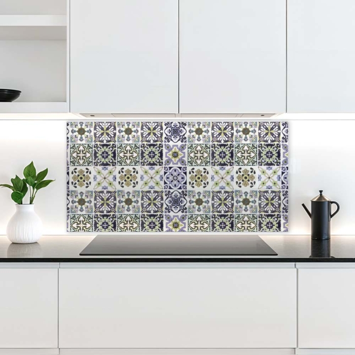 Küchenrückwand Platte Lavendel‑Olive Mosaik im Azulejo‑Stil Hauptbild 1