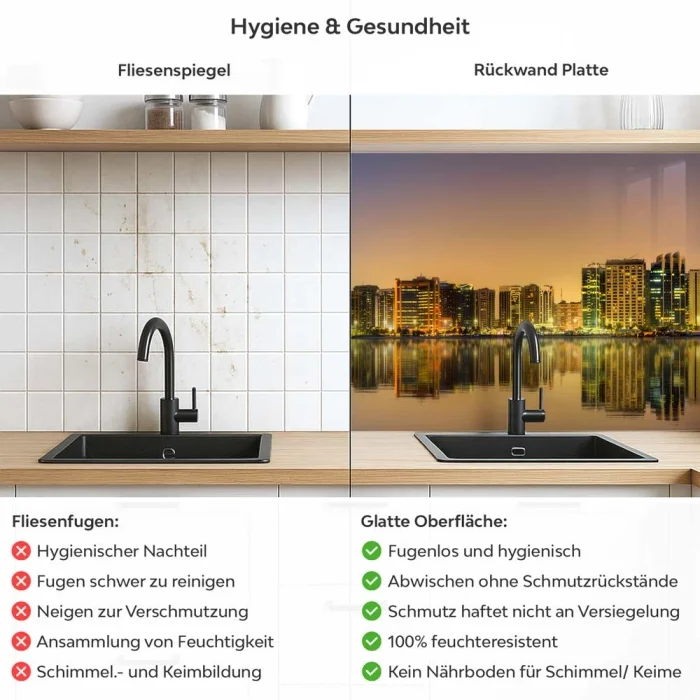 Küchenrückwand Platte Abu-Dhabi im nächtlichem Glanz Produktdetailbild 2: Hygiene und Gesundheit!