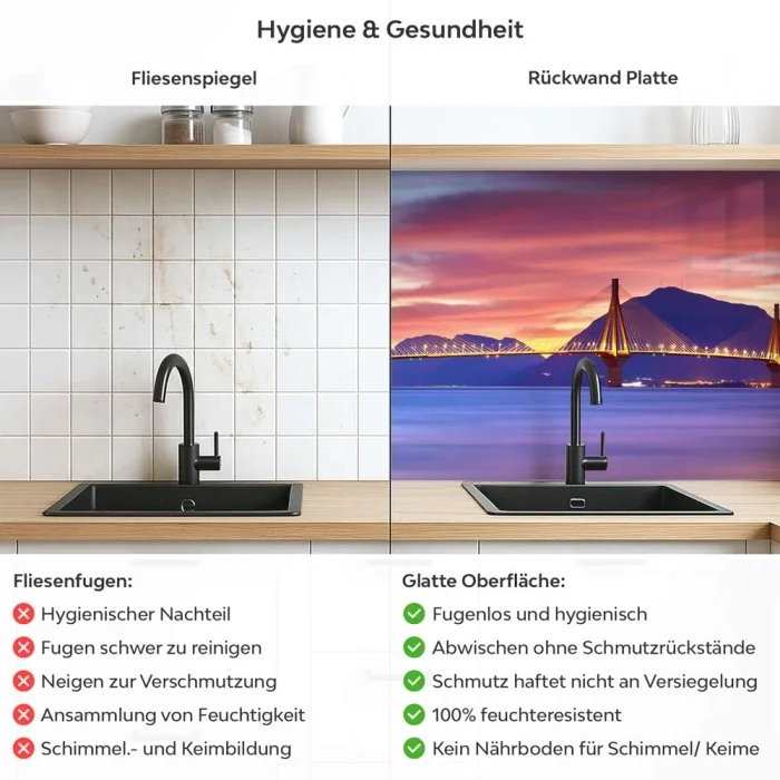 Küchenrückwand Platte Brücke zwischen Inseln Produktdetailbild 2: Hygiene und Gesundheit!