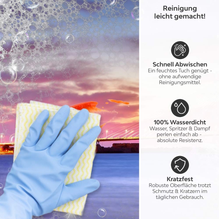 Küchenrückwand Platte Brücke zwischen Inseln Produktdetailbild 3: Reinigung leicht gemacht!