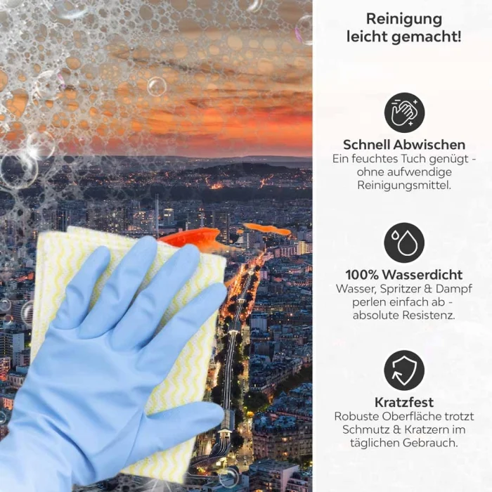 Küchenrückwand Platte Panorama Stadtblick Produktdetailbild 3: Reinigung leicht gemacht!