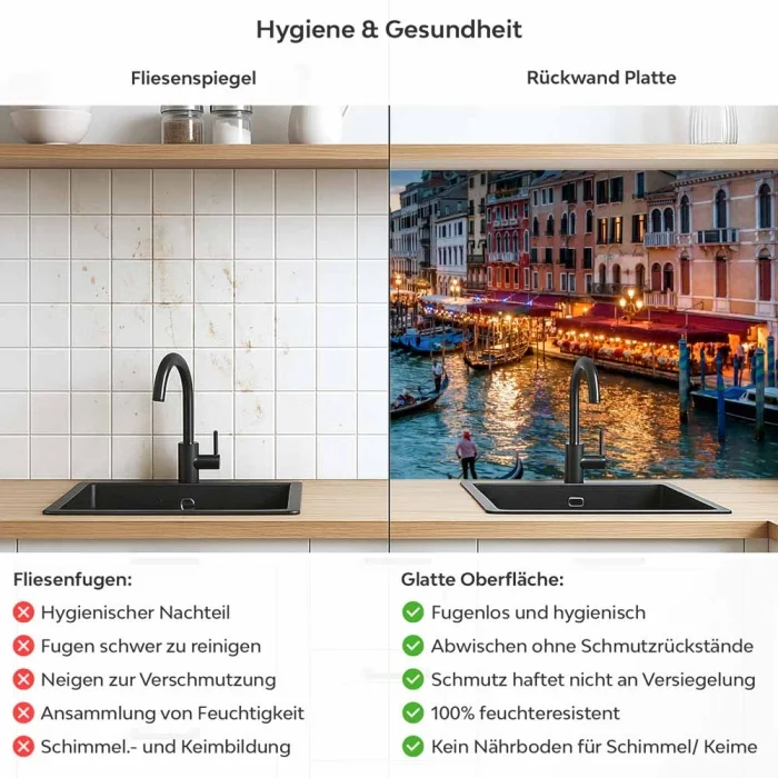 Küchenrückwand Platte Italienische Altstadtidylle Produktdetailbild 2: Hygiene und Gesundheit!