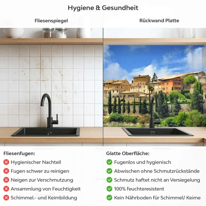 Küchenrückwand Platte Altstadt mit mediterranem Charme Produktdetailbild 2: Hygiene und Gesundheit!