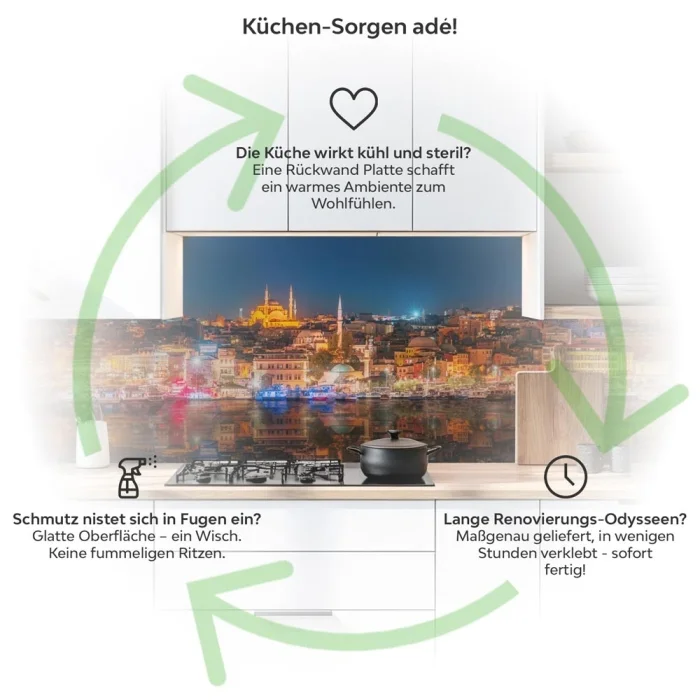 Küchenrückwand Platte Bosporus bei Nacht Produktdetailbild 1: Küchen-Sorgen ade!