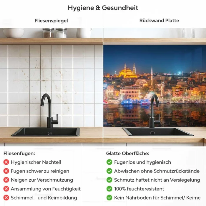 Küchenrückwand Platte Bosporus bei Nacht Produktdetailbild 2: Hygiene und Gesundheit!