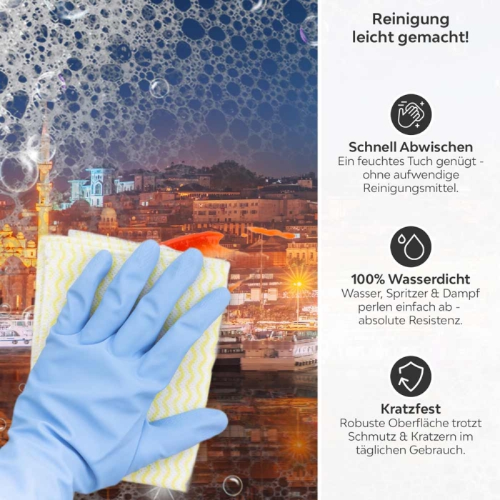Küchenrückwand Platte Bosporus bei Nacht Produktdetailbild 3: Reinigung leicht gemacht!
