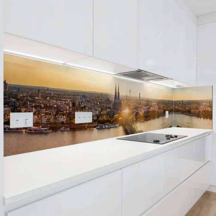 Küchenrückwand Platte I Kölns Ufer im sanften Dämmerlicht Hauptbild 1
