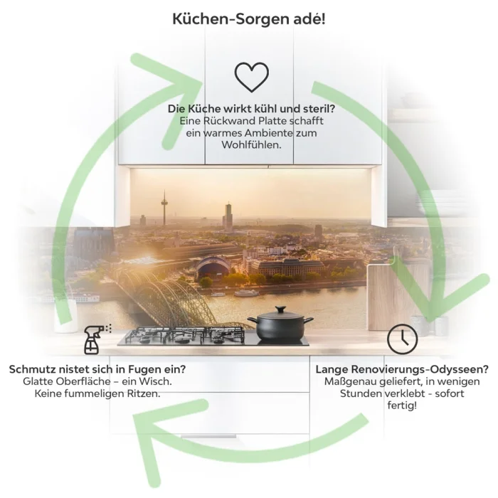 Küchenrückwand Platte Kölns Ufer im sanften Dämmerlicht Produktdetailbild 1: Küchen-Sorgen ade!