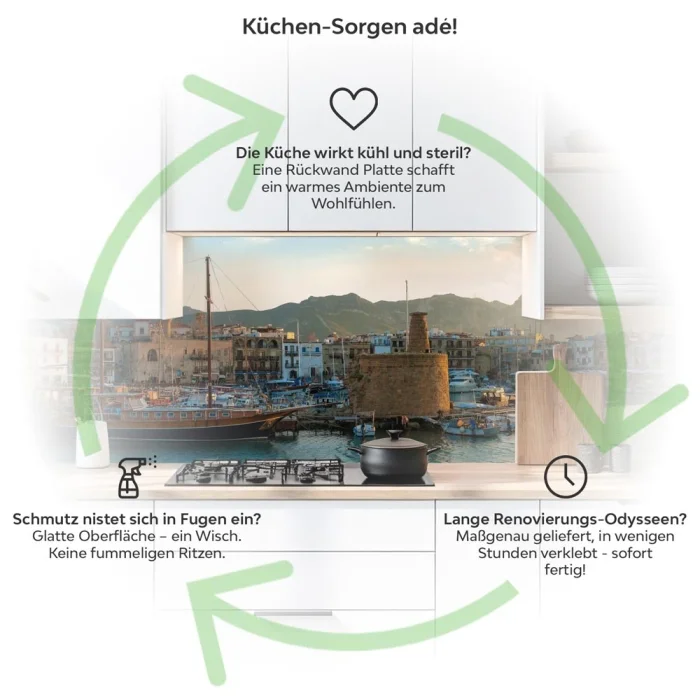 Küchenrückwand Platte Spanische Küsten Altstadt Produktdetailbild 1: Küchen-Sorgen ade!