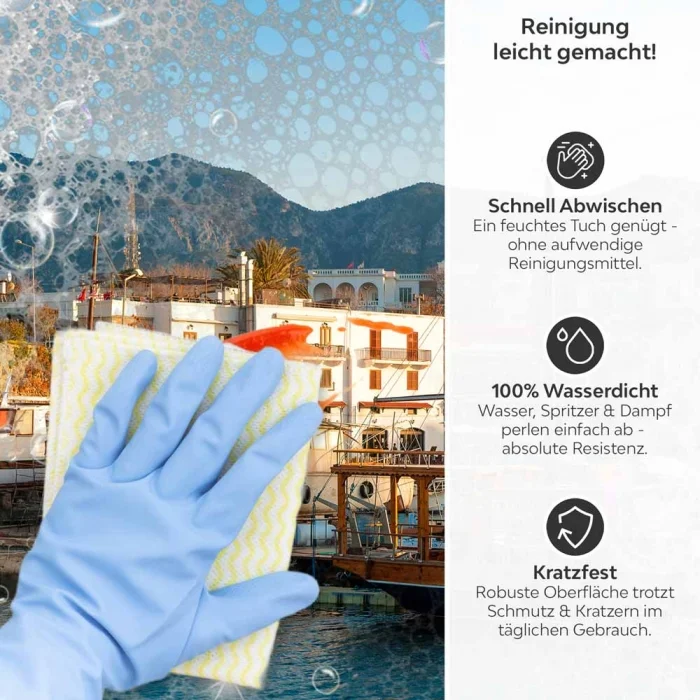 Küchenrückwand Platte Spanische Küsten Altstadt Produktdetailbild 3: Reinigung leicht gemacht!