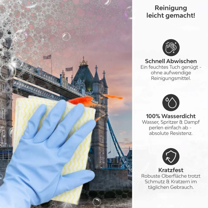 Küchenrückwand Platte Berüchtigte Brücke Englands Produktdetailbild 3: Reinigung leicht gemacht!