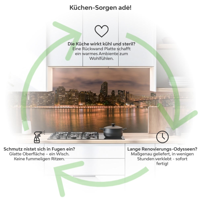 Küchenrückwand Platte Park mit Blick zur Skylines Produktdetailbild 1: Küchen-Sorgen ade!