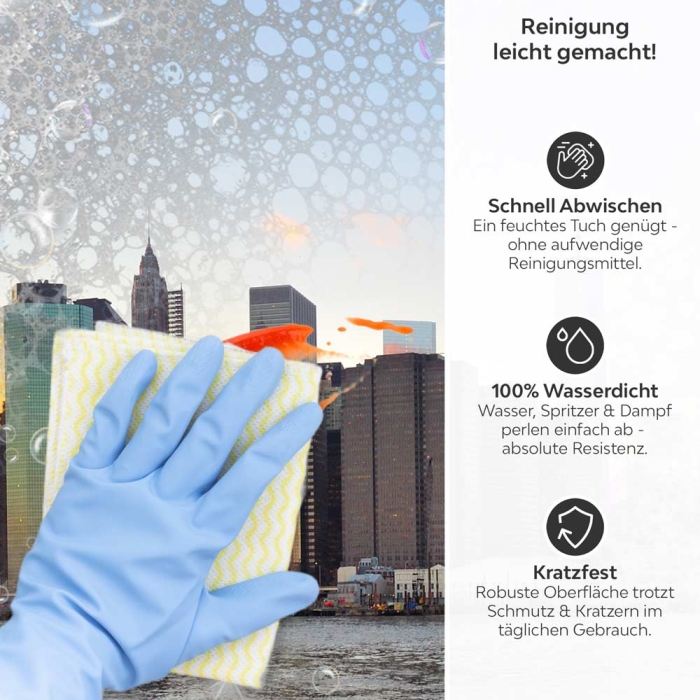 Küchenrückwand Platte New York bei Tagesanbruch Produktdetailbild 3: Reinigung leicht gemacht!