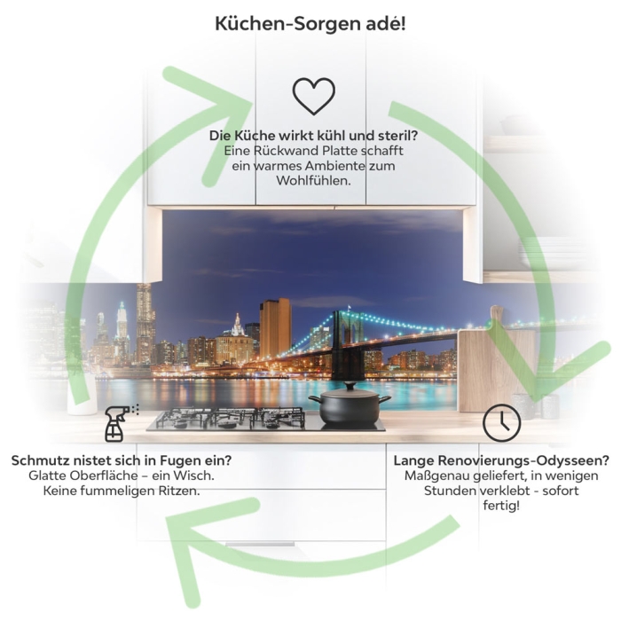Küchenrückwand Platte Beleuchtete Brücke nach Manhattan Produktdetailbild 1: Küchen-Sorgen ade!
