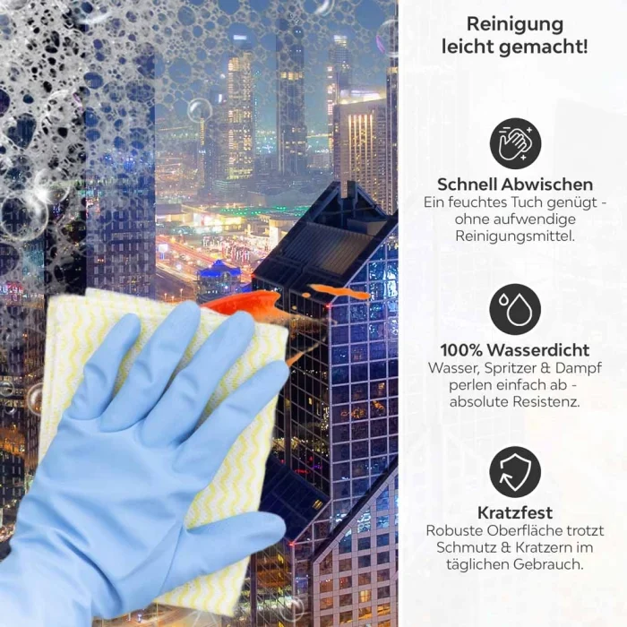 Küchenrückwand Platte Big City Traffic Produktdetailbild 3: Reinigung leicht gemacht!