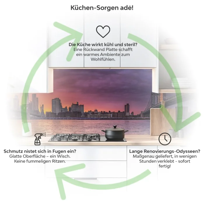 Küchenrückwand Platte Stadtbrücke bei Anbruch der Dämmerung Produktdetailbild 1: Küchen-Sorgen ade!