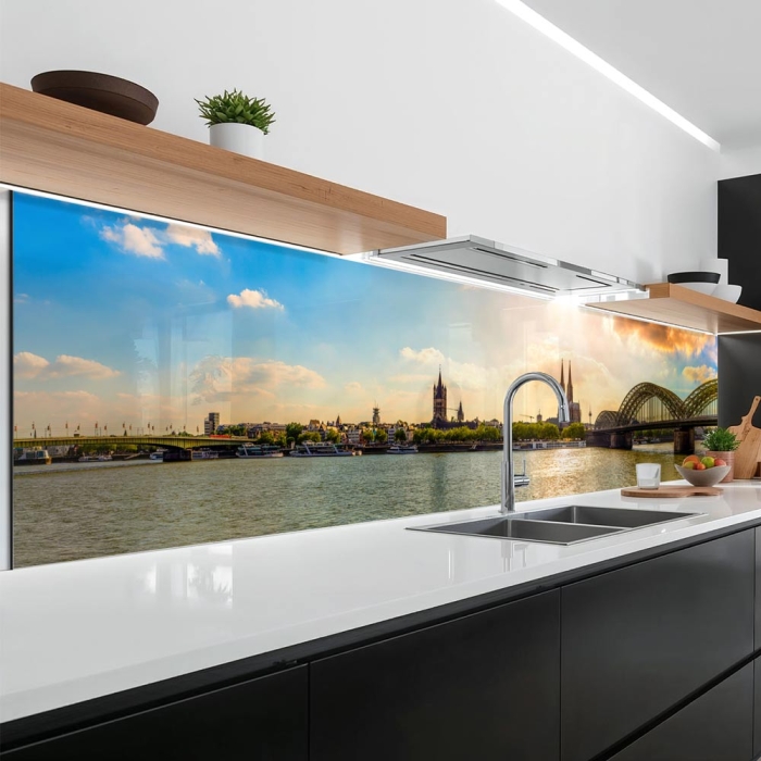 Küchenrückwand Platte Rheinblick auf die Architektonische Schönheit Kölns Artikelbild 1