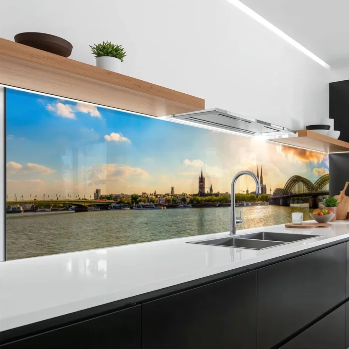 Küchenrückwand Platte Rheinblick auf die Architektonische Schönheit Kölns Artikelbild 1