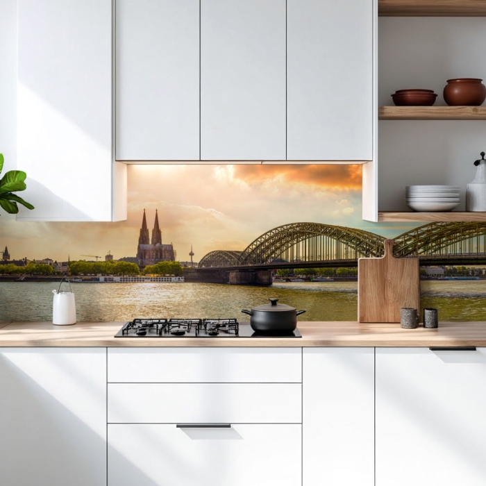 Küchenrückwand Platte | Rheinblick auf die Architektonische Schönheit Kölns