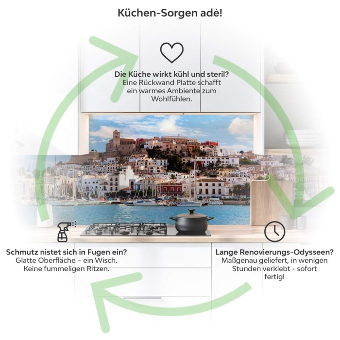 Küchenrückwand Platte Hafen im Mittelmeer Produktdetailbild 1: Küchen-Sorgen ade!