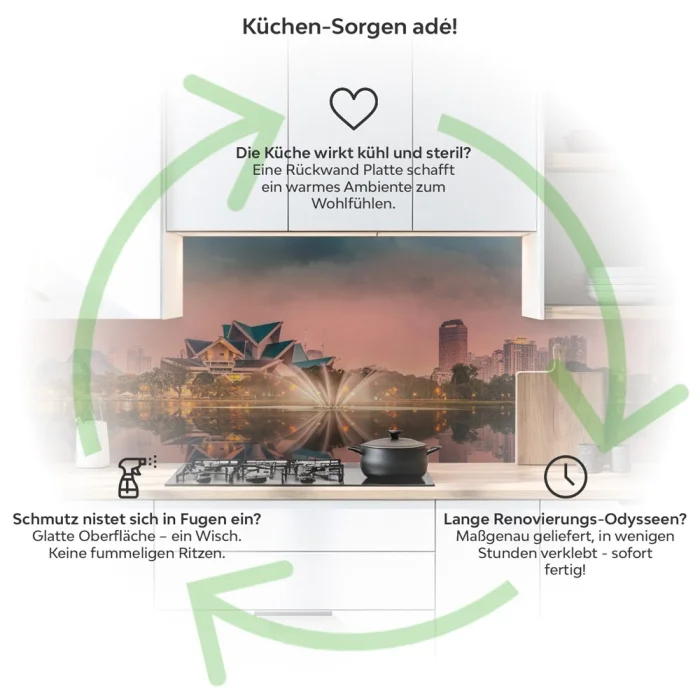 Küchenrückwand Platte Malaysianische Architektur Produktdetailbild 1: Küchen-Sorgen ade!