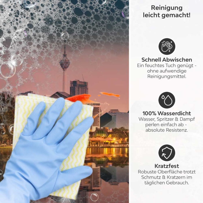 Küchenrückwand Platte Malaysianische Architektur Produktdetailbild 3: Reinigung leicht gemacht!