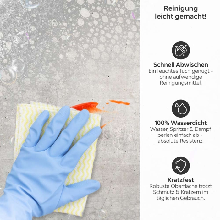 Küchenrückwand Platte Glatter Betonlook Produktdetailbild 3: Reinigung leicht gemacht!