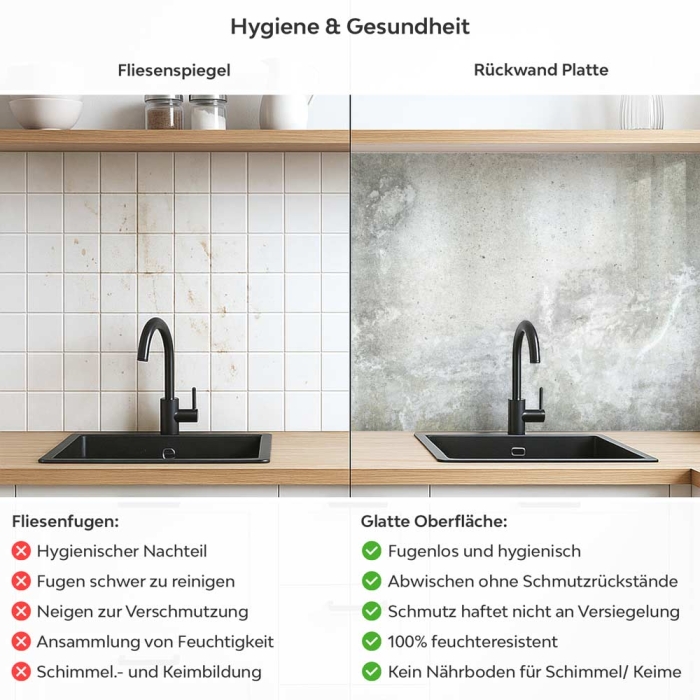 Küchenrückwand Platte Betonwand Industrial Produktdetailbild 2: Hygiene und Gesundheit!