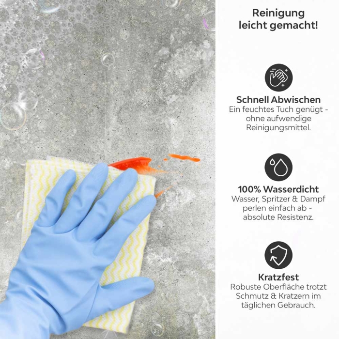 Küchenrückwand Platte Betonwand Industrial Produktdetailbild 3: Reinigung leicht gemacht!
