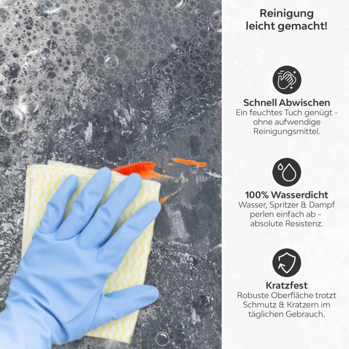 Küchenrückwand Platte Rustikale Betonoptik Produktdetailbild 3: Reinigung leicht gemacht!