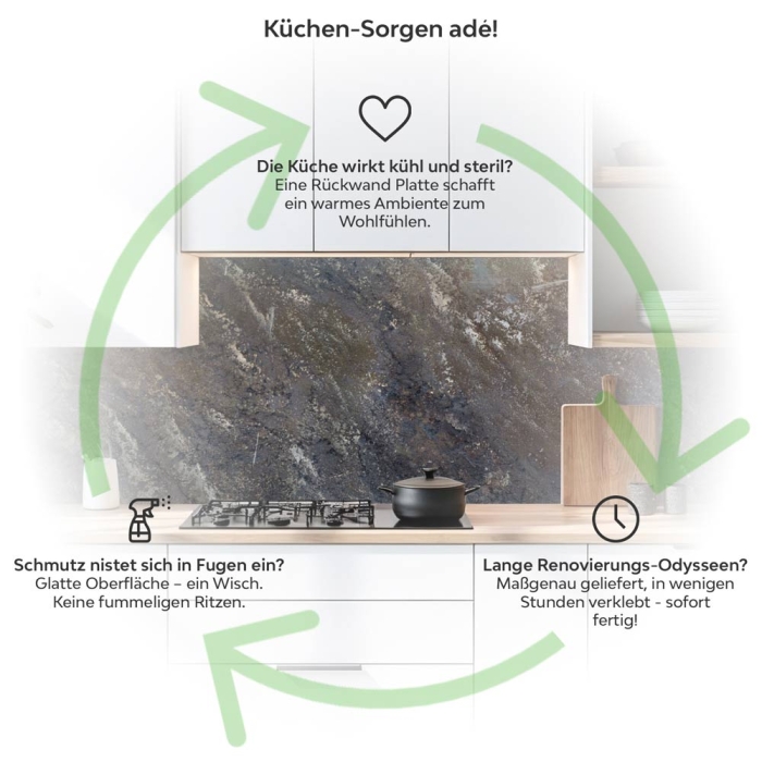 Küchenrückwand Platte Industrielles Rostbeton‑Design Produktdetailbild 1: Küchen-Sorgen ade!