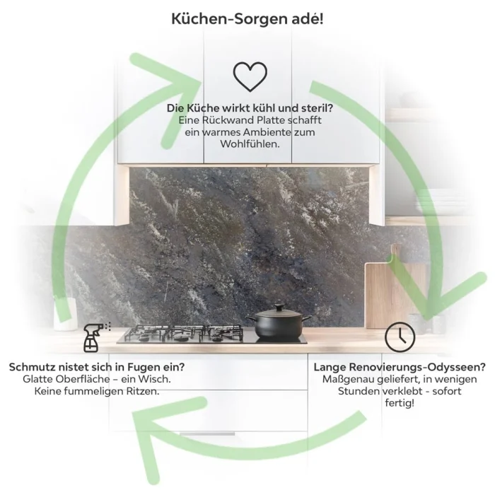 Küchenrückwand Platte Industrielles Rostbeton‑Design Produktdetailbild 1: Küchen-Sorgen ade!