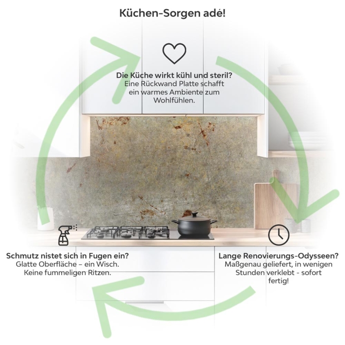 Küchenrückwand Platte Verwitterter Beton mit Rost Produktdetailbild 1: Küchen-Sorgen ade!