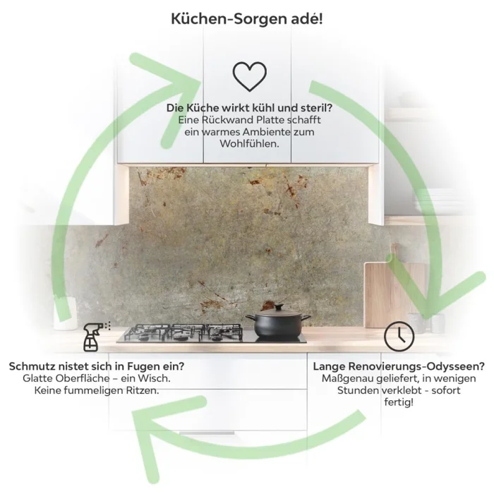 Küchenrückwand Platte Verwitterter Beton mit Rost Produktdetailbild 1: Küchen-Sorgen ade!