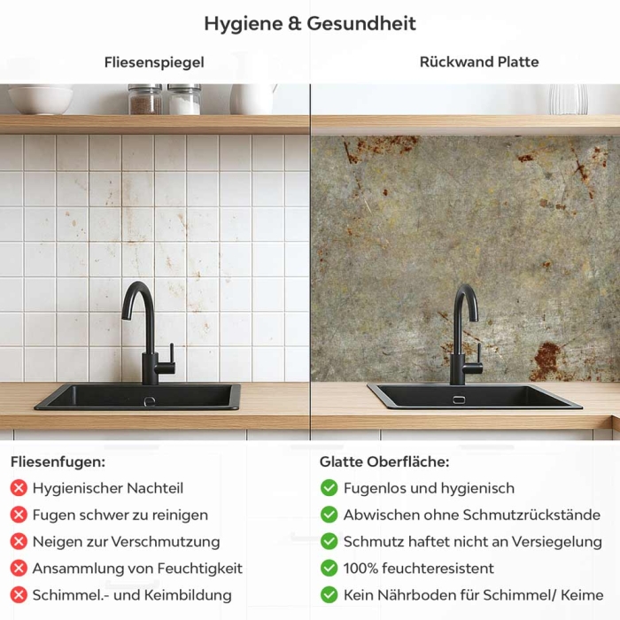 Küchenrückwand Platte Verwitterter Beton mit Rost Produktdetailbild 2: Hygiene und Gesundheit!