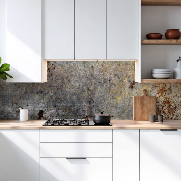 Küchenrückwand Platte | Industriebeton mit Rostflecken