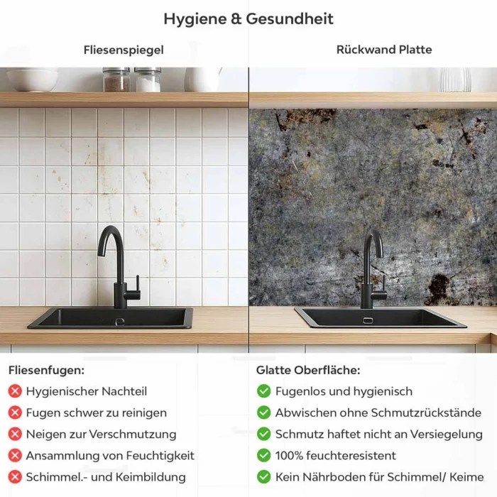 Küchenrückwand Platte Industriebeton mit Rostflecken Produktdetailbild 2: Hygiene und Gesundheit!