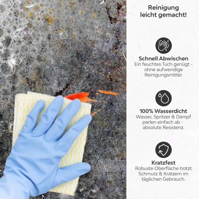 Küchenrückwand Platte Industriebeton mit Rostflecken Produktdetailbild 3: Reinigung leicht gemacht!