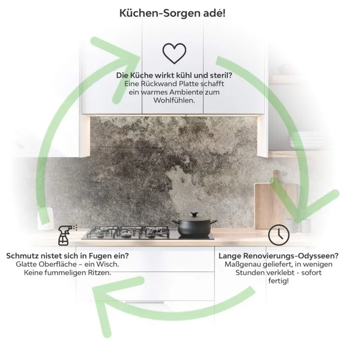 Küchenrückwand Platte Betonwand in Naturtönen Produktdetailbild 1: Küchen-Sorgen ade!