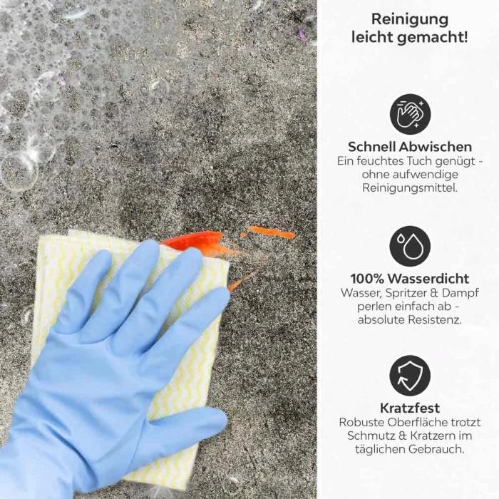Küchenrückwand Platte Betonwand in Naturtönen Produktdetailbild 3: Reinigung leicht gemacht!