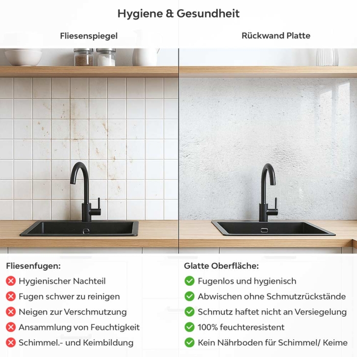 Küchenrückwand Platte Hellgrauer Beton mit Struktur Produktdetailbild 2: Hygiene und Gesundheit!