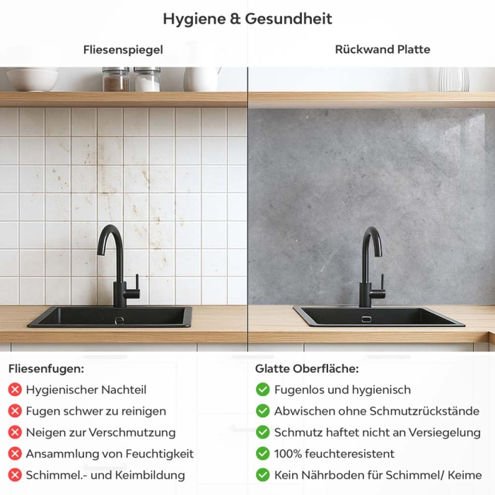 Küchenrückwand Platte Beton Look mit sanften Nuancen Produktdetailbild 2: Hygiene und Gesundheit!