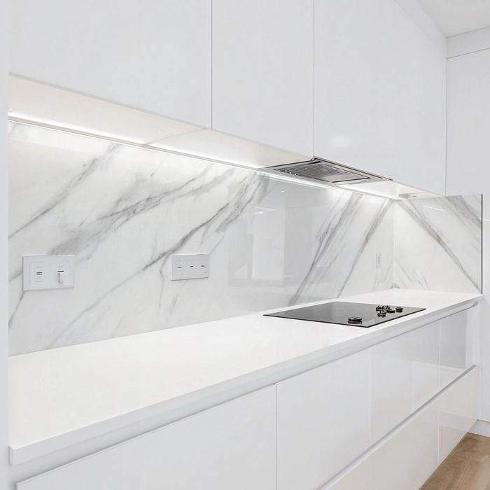 Küchenrückwand Platte | Weißer Marmor mit Grauen Adern