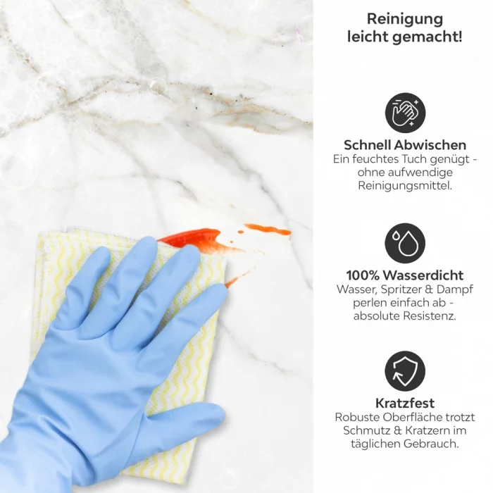 Küchenrückwand Platte Marmordesign mit Grauen Adern Produktdetailbild 3: Reinigung leicht gemacht!